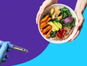 Bowl of healthy food and a wegovy shot - wegovy-diet-plan