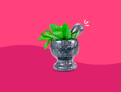 Spearmint leaves inside a mortar and pestle: Best natural testosterone blocker