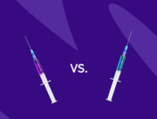 Two syringes with "vs" betweenn them: Wegovy vs. Mounjaro