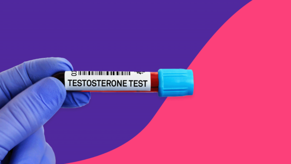A vial of blood that says "testosterone test" on it: What lowers testosterone?