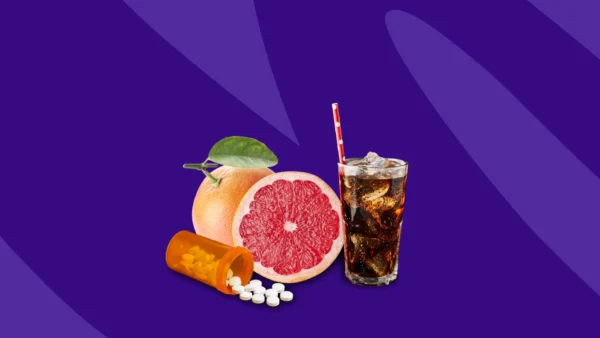 image of grapefruit, soda, and pills | foods to avoid when taking lamotrigine