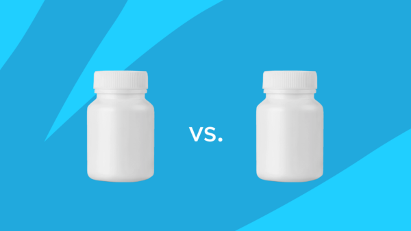 Two plain white generic medication bottles: Is Advil ibuprofen?
