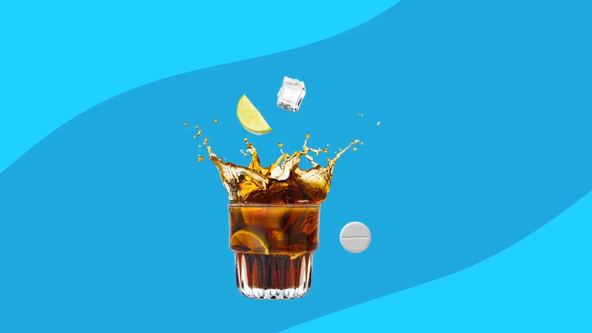 Image of a cocktail and a tablet - trazodone and alcohol