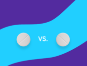 Two round white pills with a vs. between them: Armour Thyroid vs. Synthroid: Differences, similarities & side effects