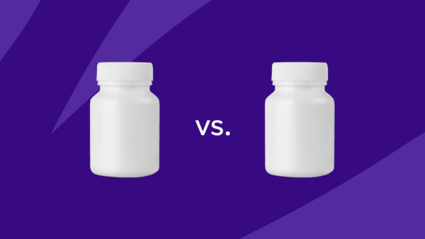 Two Rx pill bottles: Focalin vs. Vyvanse