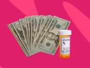 Several $20 bills with a prescription bottle: Trelegy Ellipta patient assistance program: Eligibility & more