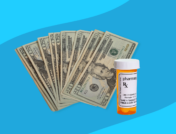 Some $20 bills and a prescription bottle: How to save on Trintellix: Savings card & more