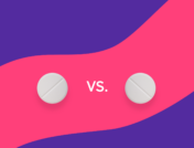 Two round pills with a vs. between them: Ubrelvy vs. Nurtec: Differences, similarities & side effects