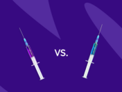 Two prefilled syringes with "vs." between them: Cyltezo vs. Humira: Differences, similarities & side effects