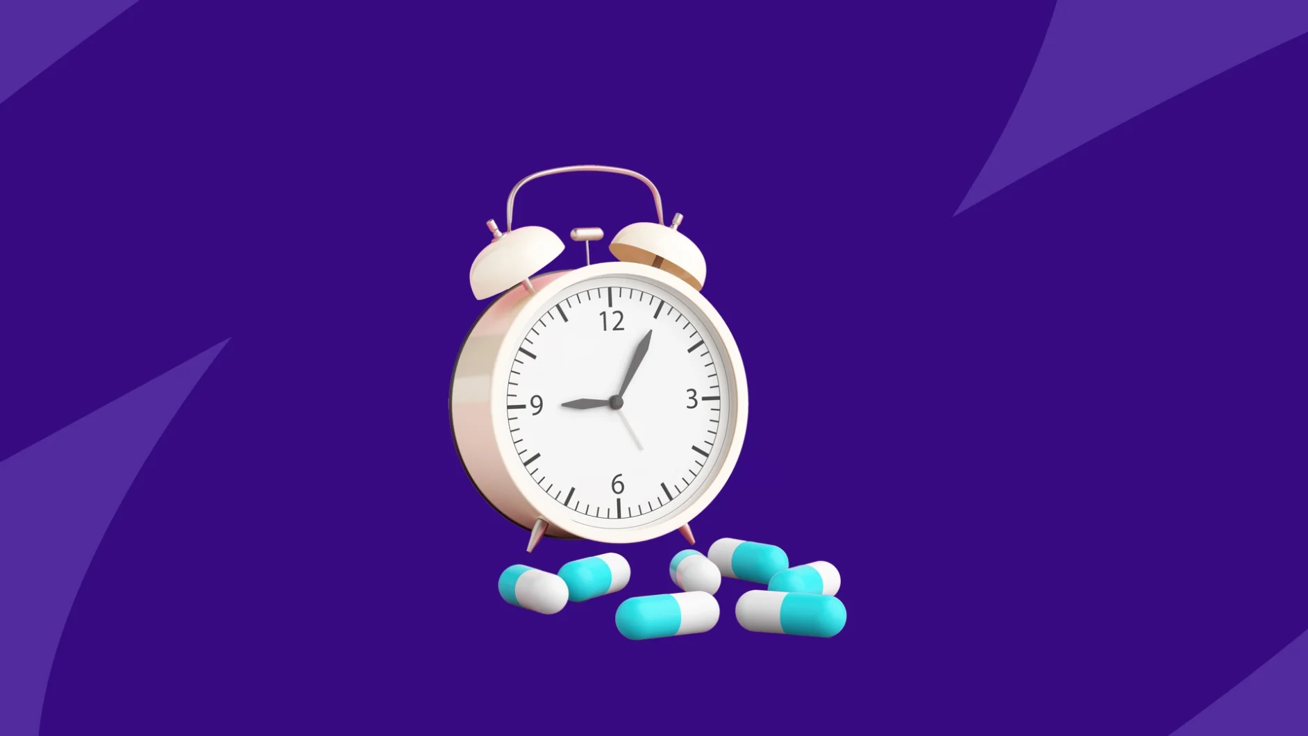 An analog alarm clock with blue and white Rx capsules: How long does it take phentermine to work?