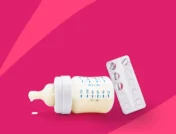 Image of a baby bottle next to tablets - Synthroid and breastfeeding