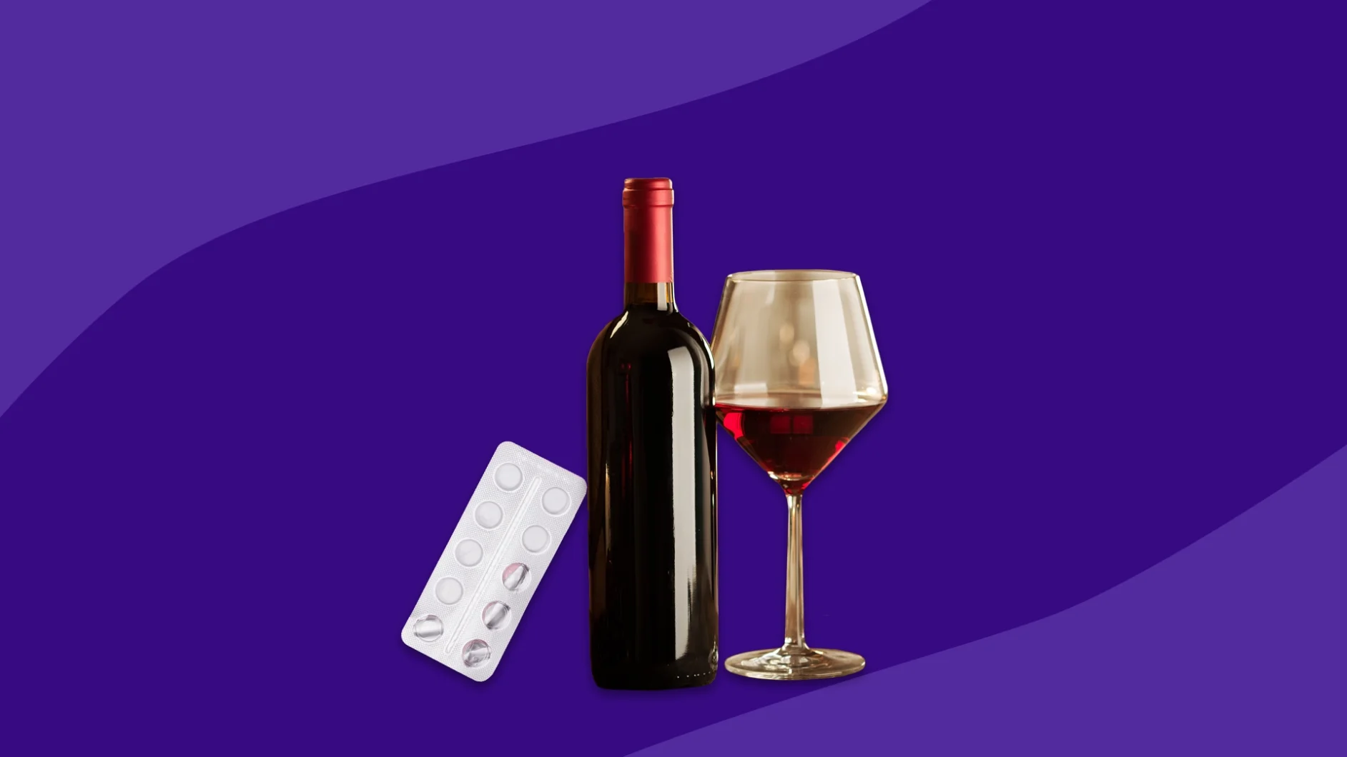 A bottle of wine and a blister pack | Nurtec and alcohol