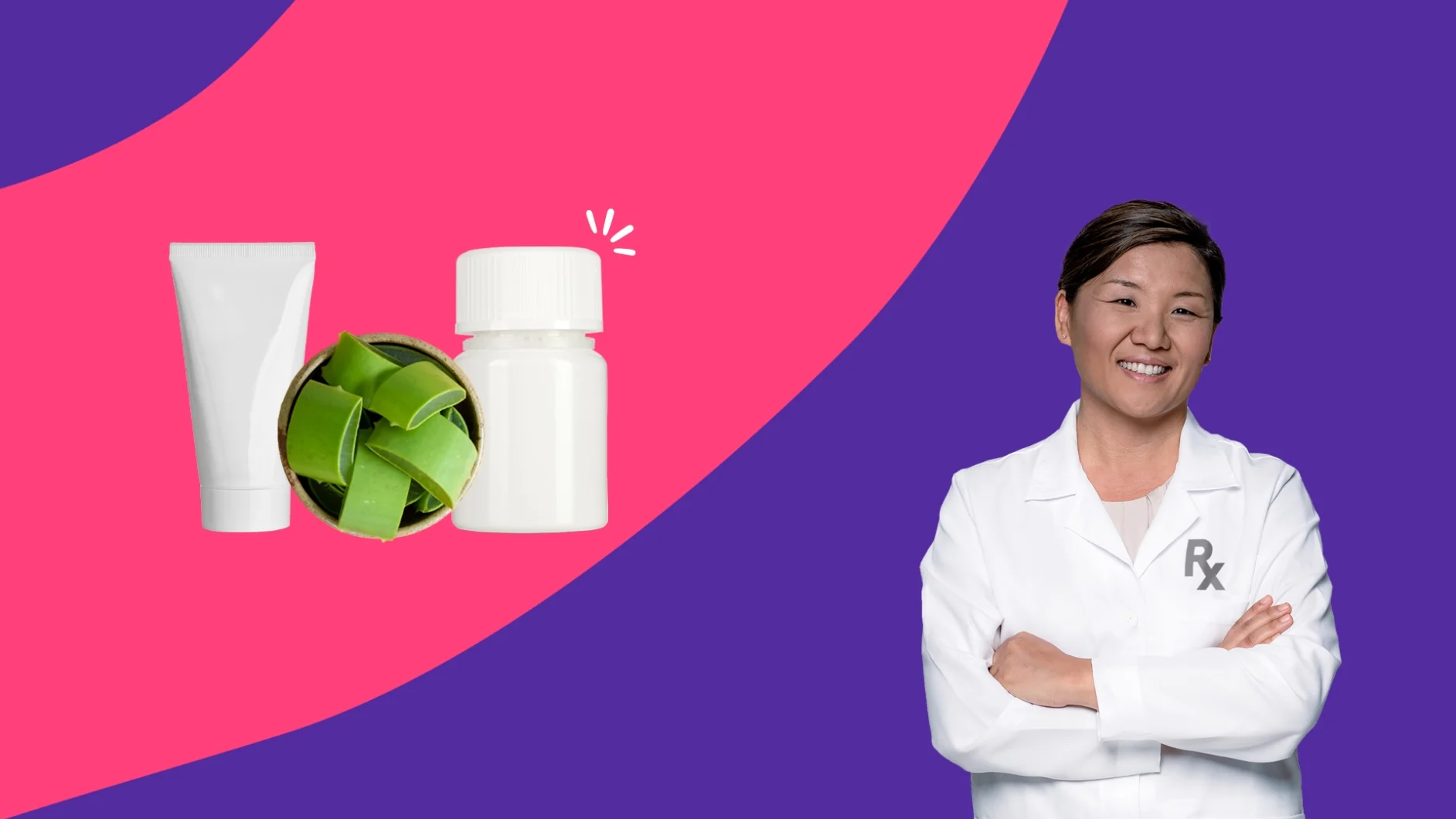 Image of a pharmacist next to eczema products - treatment for eczema