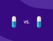Two medicine capsules with "vs." between them: Vraylar vs. lithium