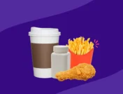 Image of coffee, fried food, and a pill bottle - foods to avoid while taking Jardiance