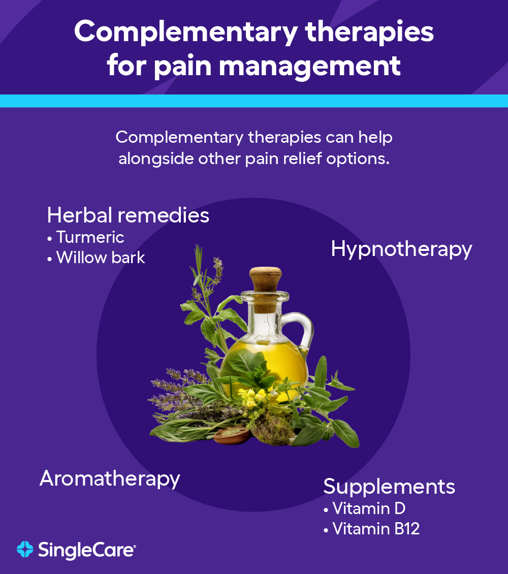 Natural pain relief options like herbal remedies, aromatherapy, hypnotherapy, and supplements