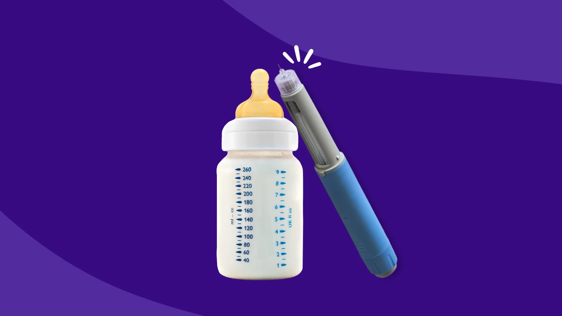 baby bottle next to an Ozempic injection - ozempic-while-breastfeeding