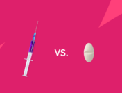 A syringe and a pill with "vs" between them: Metformin vs. insulin