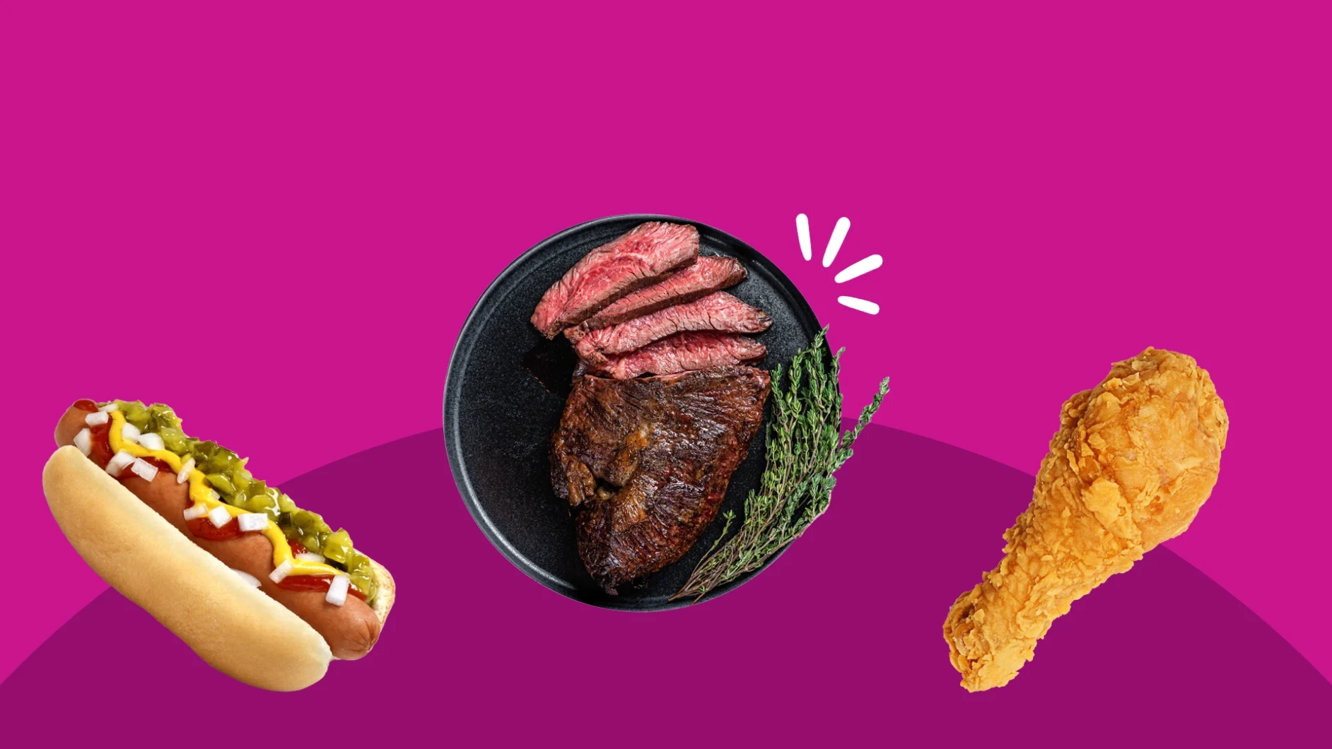 A hot dog, steak, and fried chicken | Victoza foods to avoid