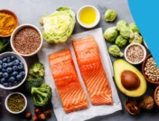 Image of salmon, blueberries, avocado and other foods - foods that increase glp-1