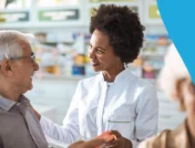 A pharmacist talking to a patient about brain health
