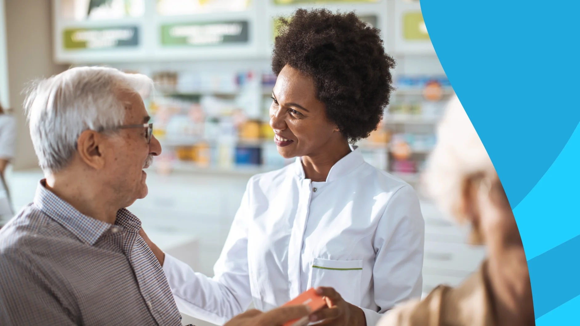 A pharmacist talking to a patient about brain health