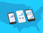 Three mobile devices with charts on their displays and a map of the U.S. behind them: Mounjaro statistics