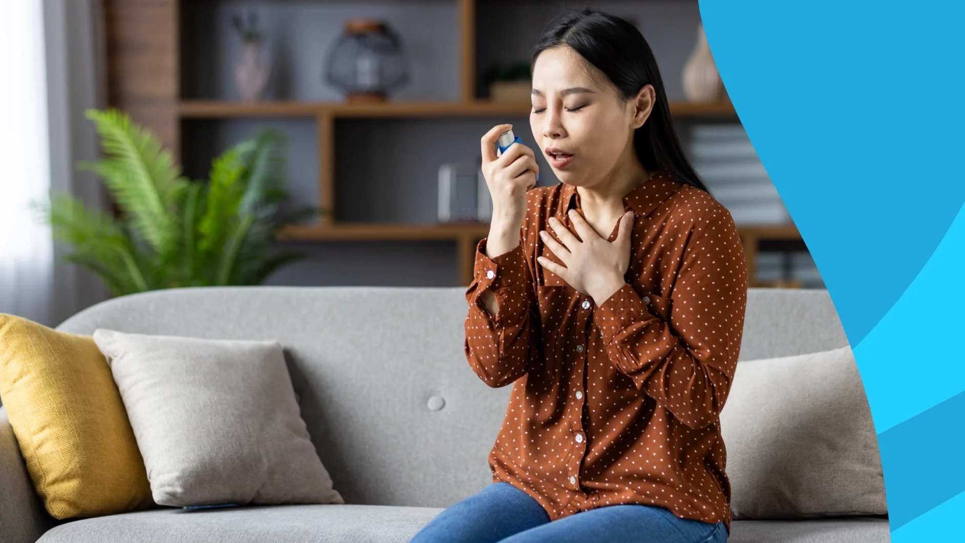 A woman using a Breztri inhaler | Does Breztri cause weight gain?