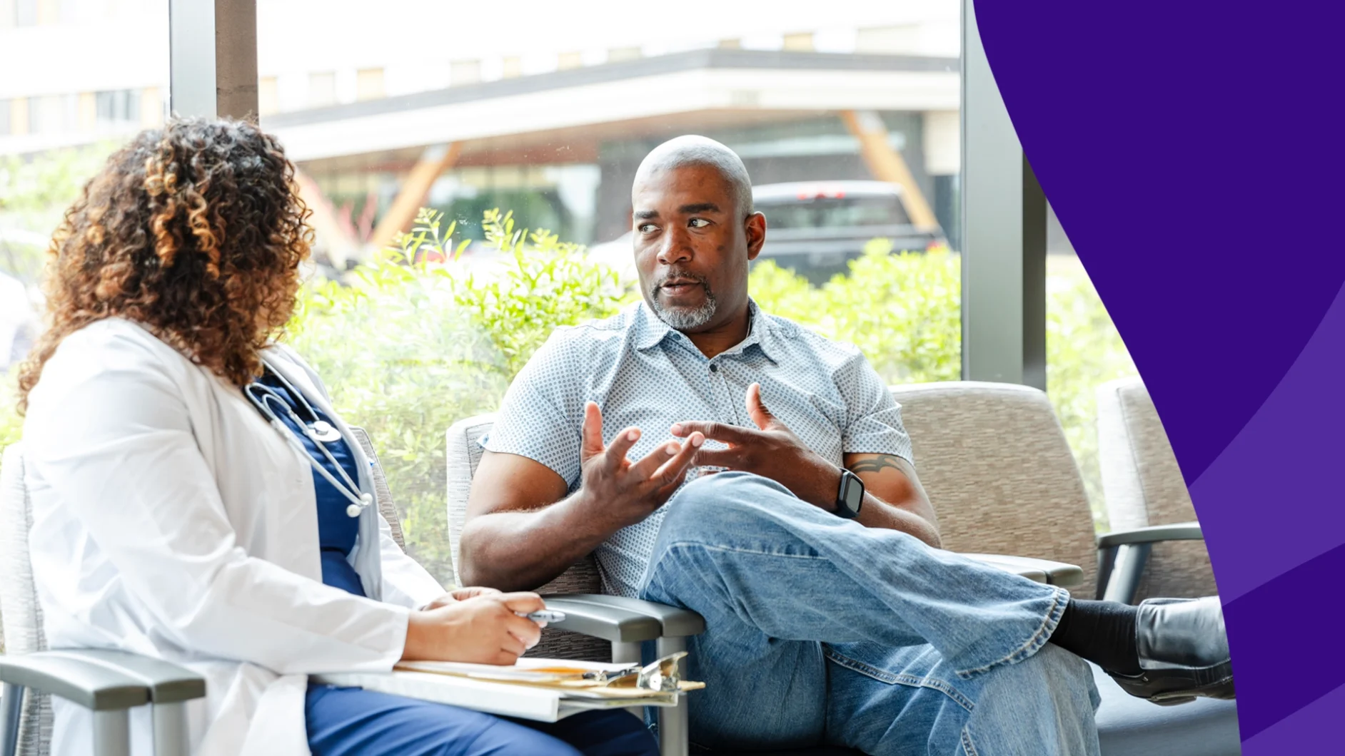 Person speaking to their provider - Does Emgality cause weight gain?