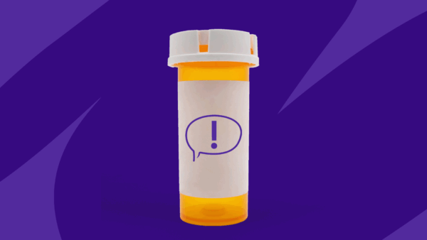 A prescription bottle with an exclamation mark on it: Long-term side effects of Topamax