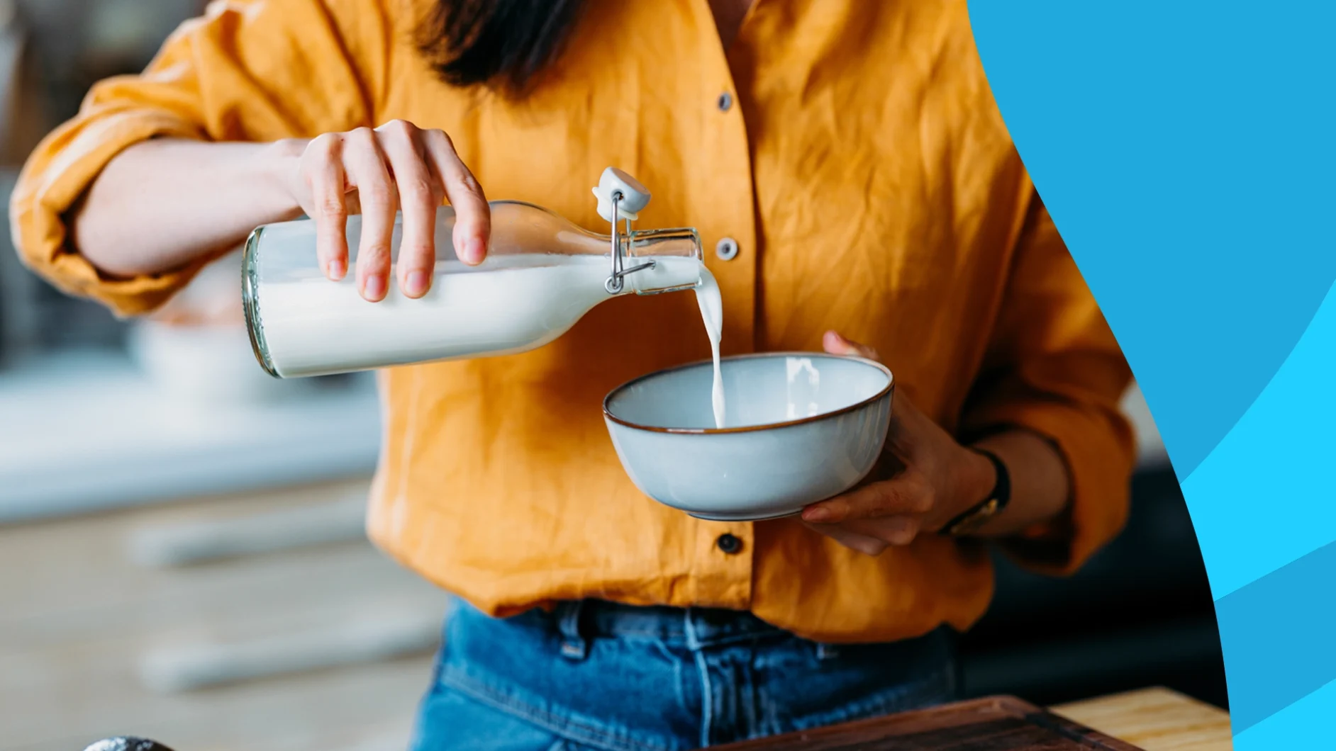 Person pouring milk into a bowl - best milk for diabetics
