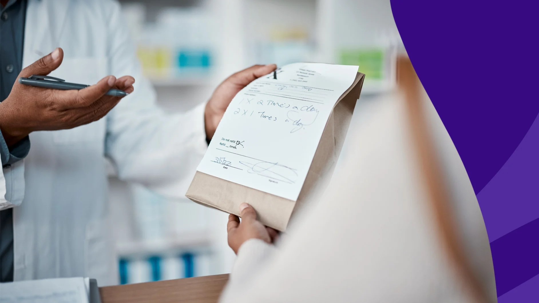 A pharmacist counseling a patient