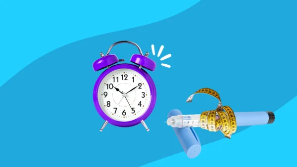 A clock and a GLP-1 pen with measuring tape: Best time to take Zepbound