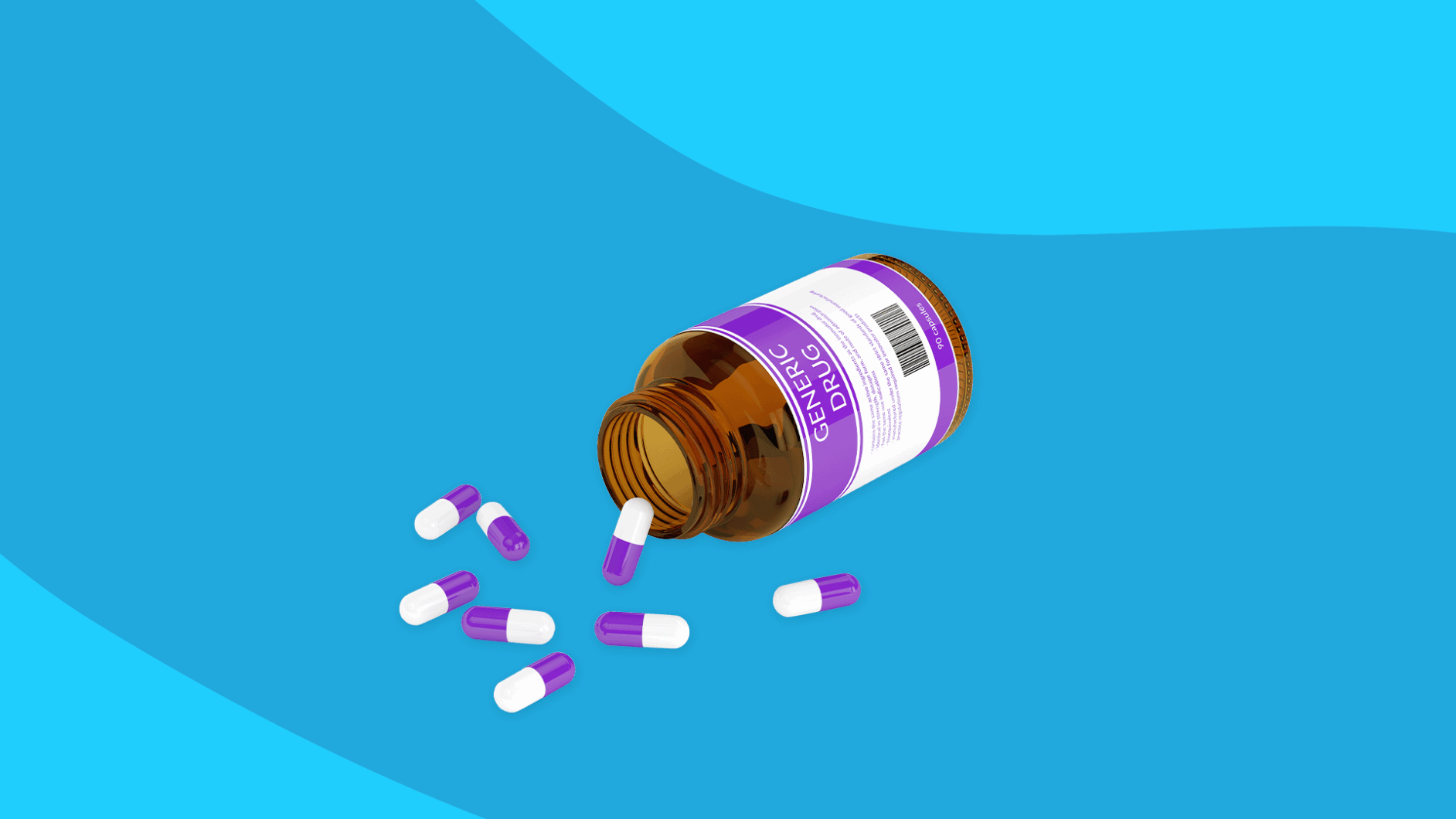A bottle labeled "Generic Drug" with capsules spilling out: Colace generic