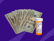 100 dollar bills next to Rx pill bottle: Xiidra savings
