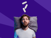 Man with his head on a pillow and Rx capsules over his head: If Adderall makes me sleepy, do I need a higher dose?