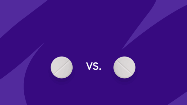 Two round pills with "vs" between them: Leucovorin vs. folic acid