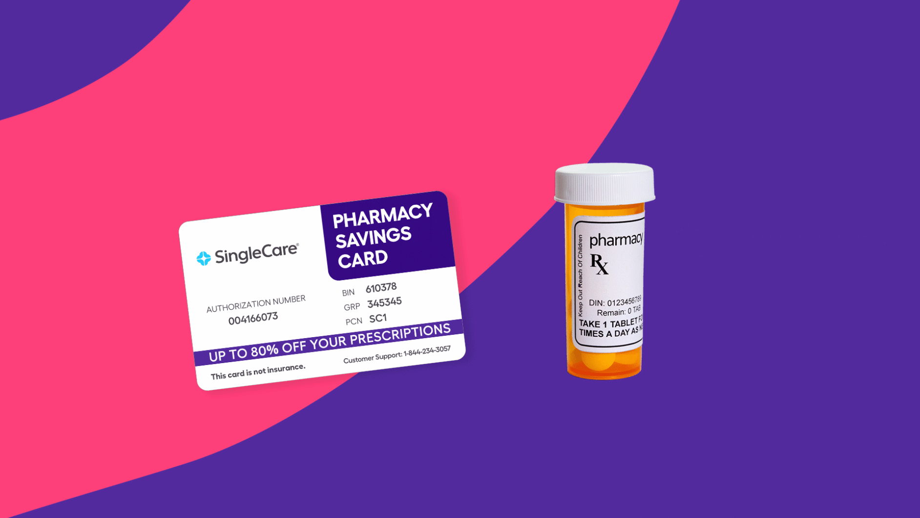 A prescription discount card and prescription bottle: Xarelto savings card and guide