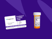 A prescription savings card and prescription bottle: Xifaxan savings card