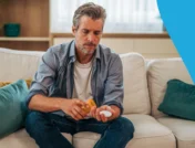 A man sitting on a couch taking tadalafil daily