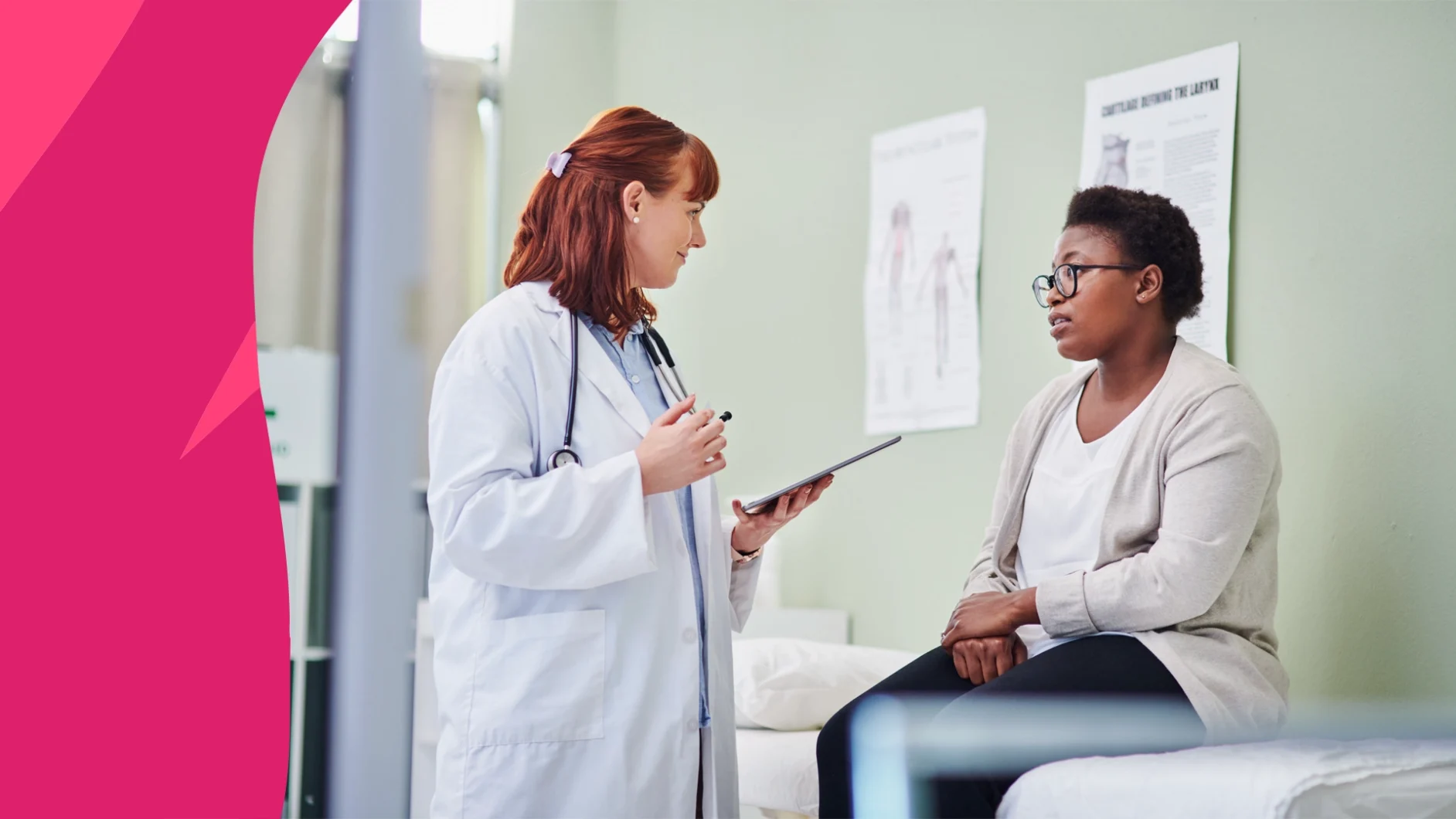 A woman discussing, "Does Humira cause weight gain?" with her healthcare provider