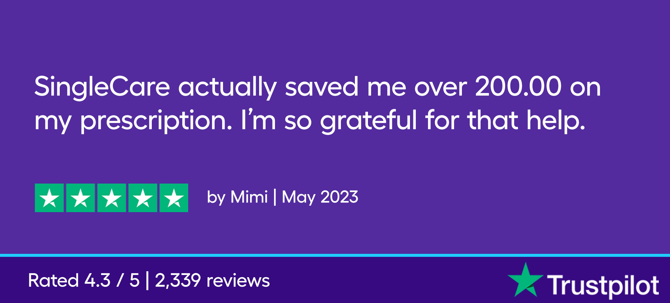 SingleCare actually saved me over 200.00 on my prescription. I’m so grateful for that help.