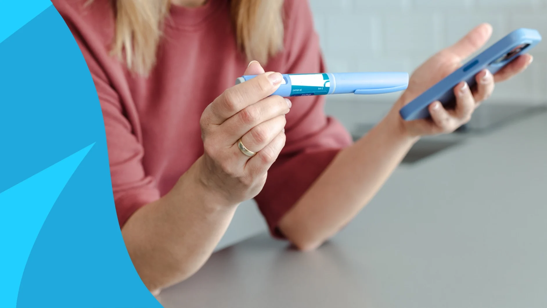 A woman holding an injector pen and pondering Zepbound period changes