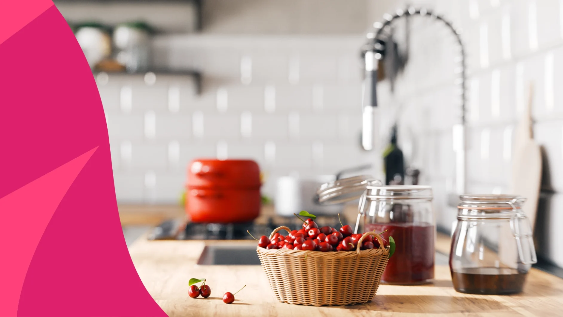 Image of a bowl of cherries on the kitchen counter to represent the health benefits of cherries