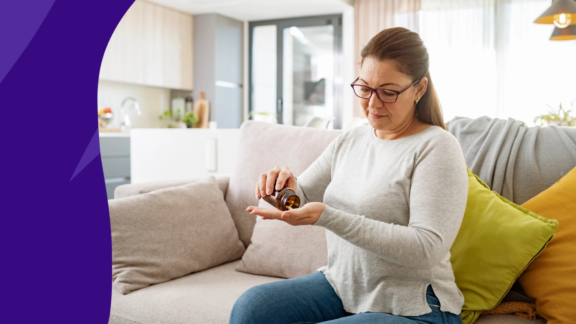 A woman dumping a supplement into her hand, and wondering, "What is phosphatidylserine?"