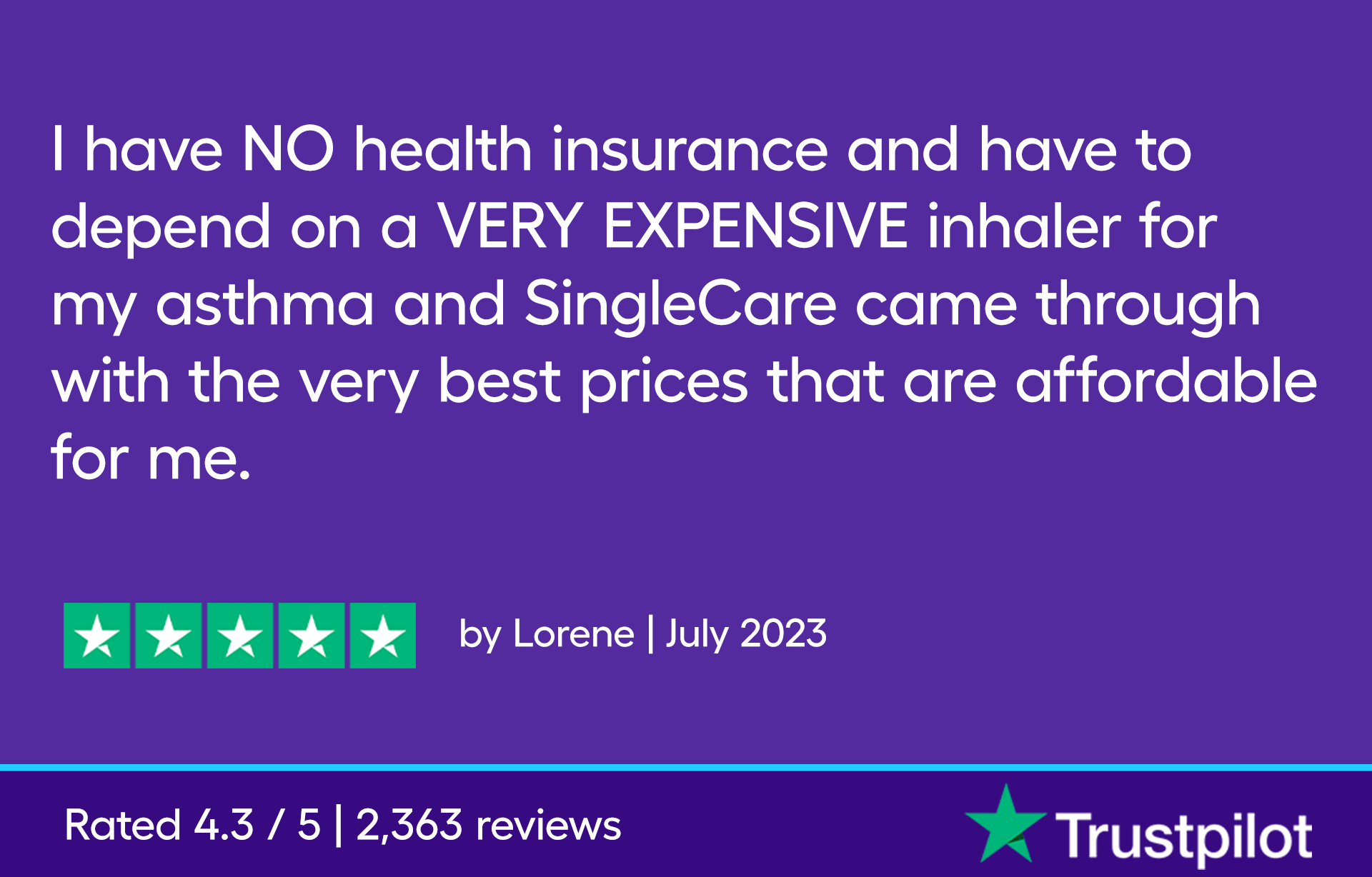 I have NO health insurance and have to depend on a VERY EXPENSIVE inhaler for my asthma and SingleCare came through with the very best prices that are affordable for me. —Lorene