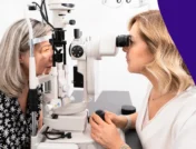 Image of an optometrist conducting a vision exam to represent eye changes after 55