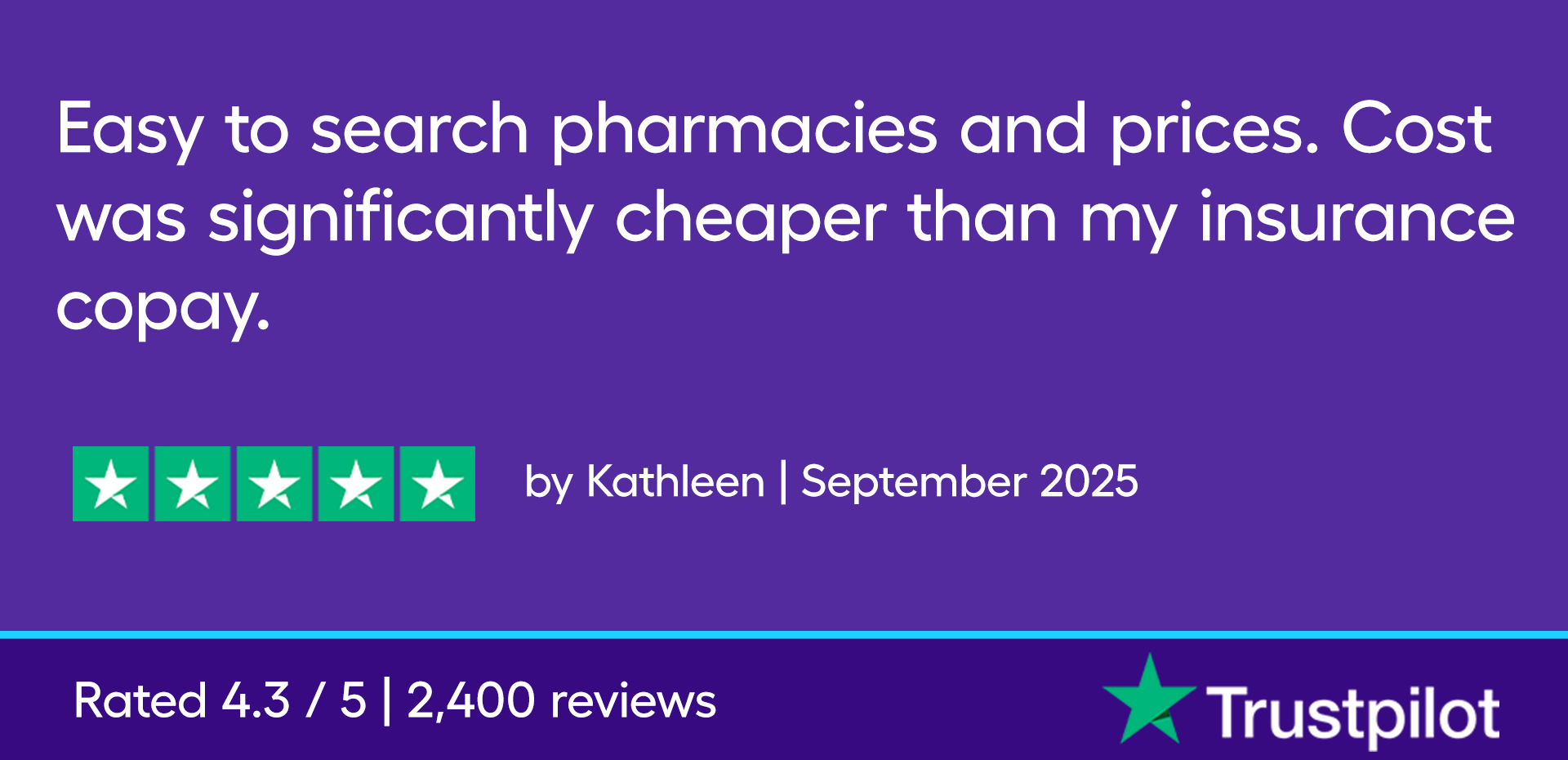 Easy to search pharmacies and prices. Cost was significantly cheaper than my insurance copay.